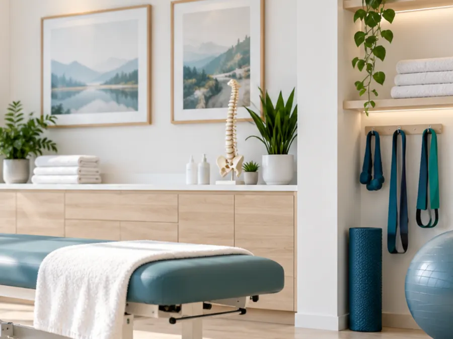 Chiropractic treatment room with a spine model